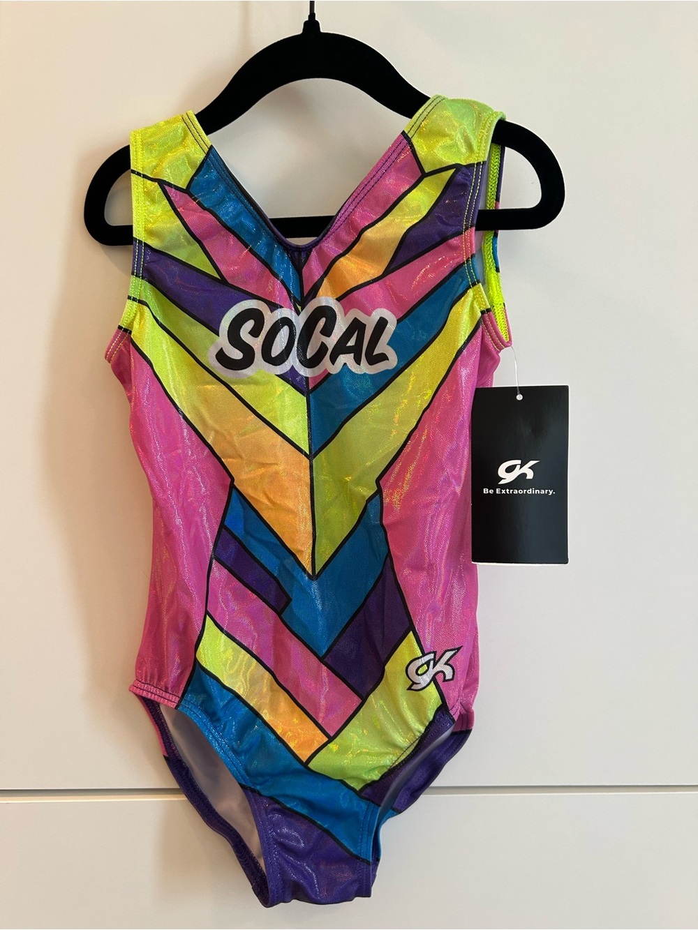 NWT GK Neon Multicolor Gymnastics Leotard - Size CM Child’s Medium